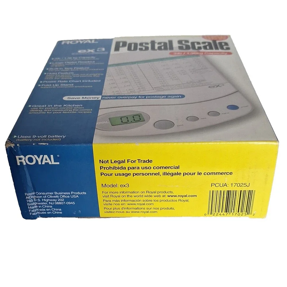 Royal ex3 Postal Scale 3lb/1.36kg Digital Readout, Tare, Hold, Rate Chart